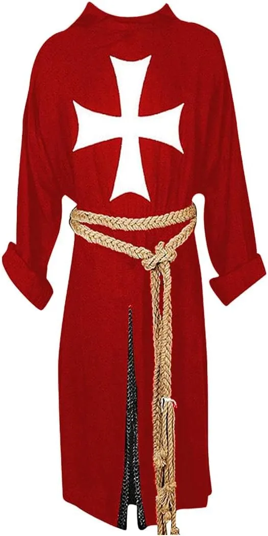 Medieval Crusader Knight Warrior Tunic & Cloak Hospitaller Costume Cross LARP Viking Surcoat Cosplay|Halloween Fairs