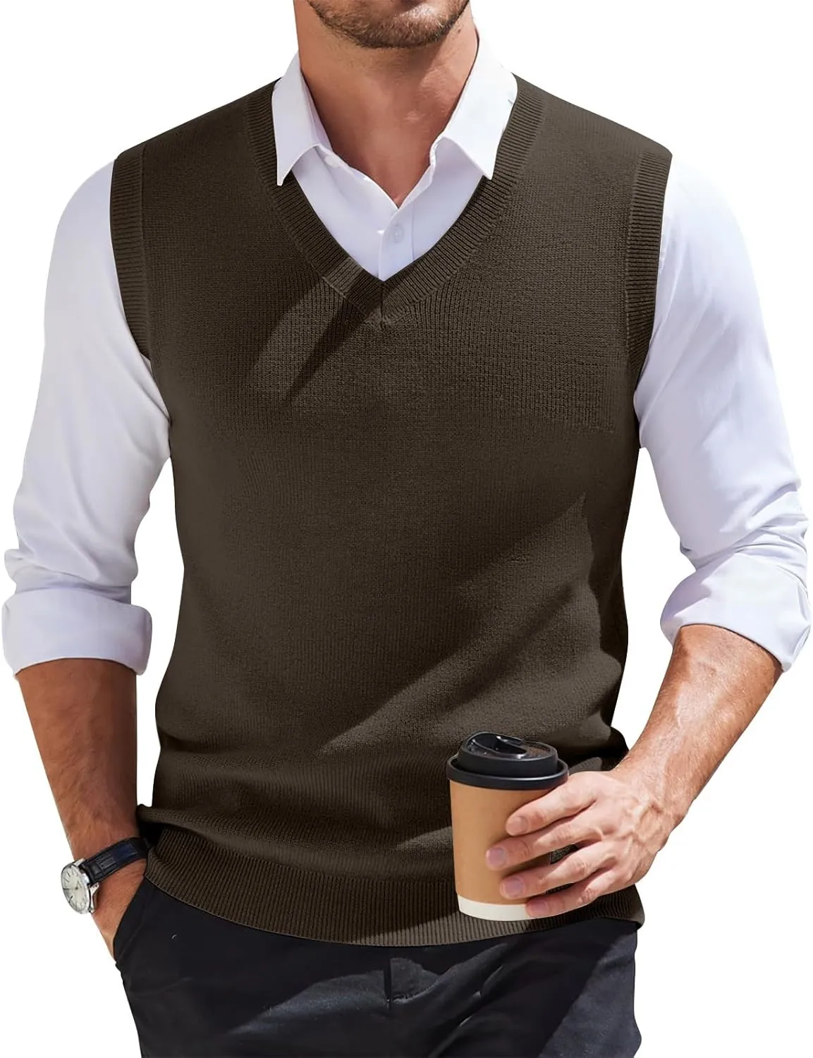 Men Vest Sleeveless 2025 Lightweight Vest Sweater Business Work V Neck Solid Pullover Relaxed Fit Knitted Tops