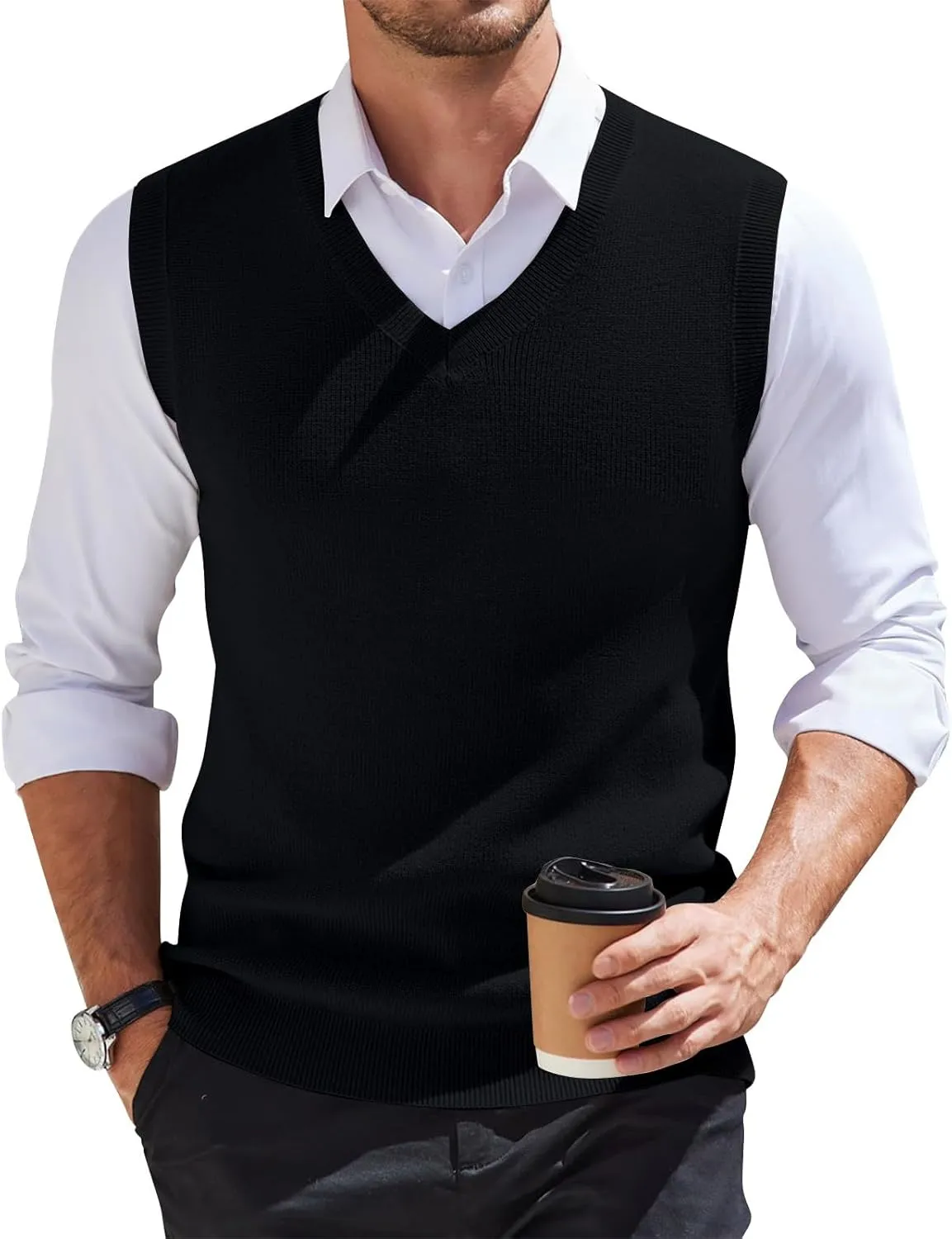 Men Vest Sleeveless 2025 Lightweight Vest Sweater Business Work V Neck Solid Pullover Relaxed Fit Knitted Tops