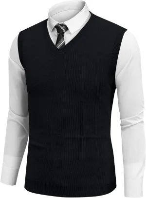 Men Vest Sleeveless 2025 Lightweight Vest Sweater Business Work V Neck Solid Pullover Relaxed Fit Knitted Tops