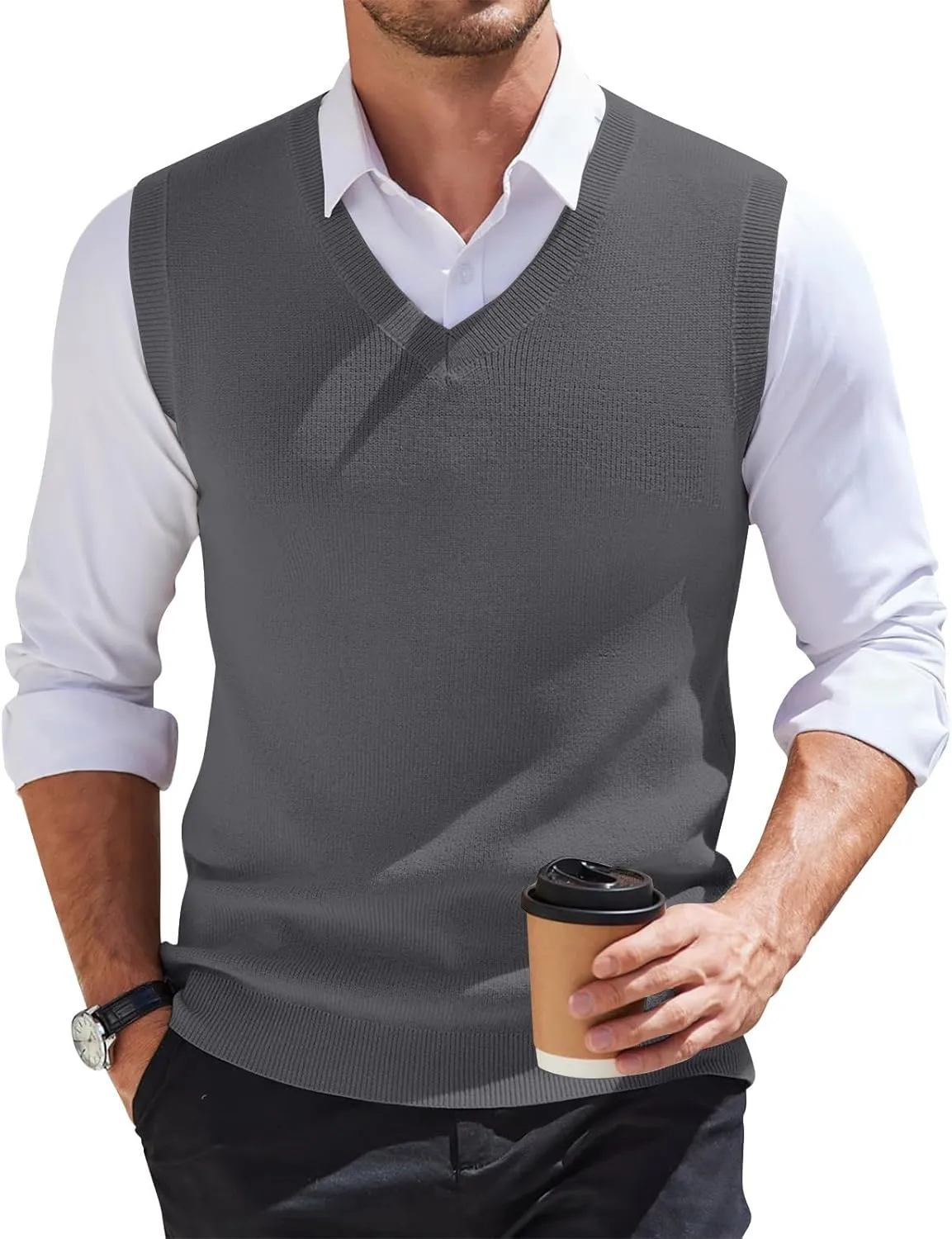 Men Vest Sleeveless 2025 Lightweight Vest Sweater Business Work V Neck Solid Pullover Relaxed Fit Knitted Tops