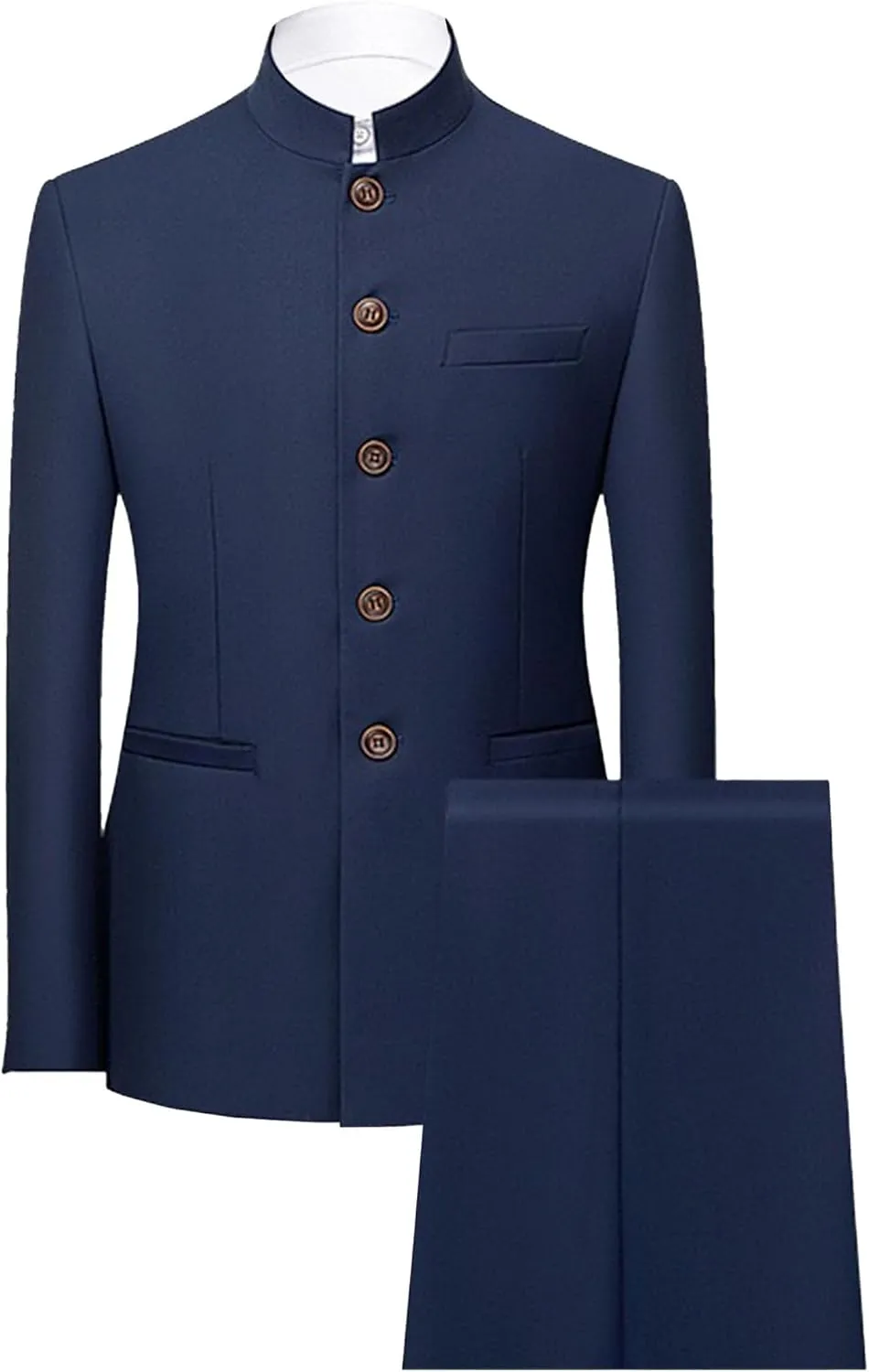 Men's 2 Pieces Chinese Tunic Suit Set Mandarin Collar Blazer Jacket Pants Sets Slim Fit Stand Collar Uniform Dress