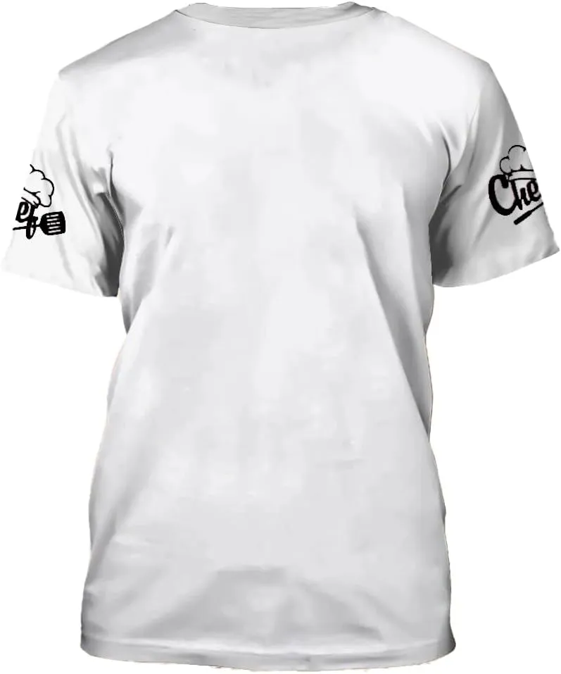 Mens 3D Print Chef T-Shirt Short Sleeve Chef Coat Chef Jacket Pattern Quick Dry Cook Shirt BBQ Shirt