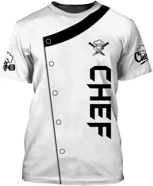 Mens 3D Print Chef T-Shirt Short Sleeve Chef Coat Chef Jacket Pattern Quick Dry Cook Shirt BBQ Shirt