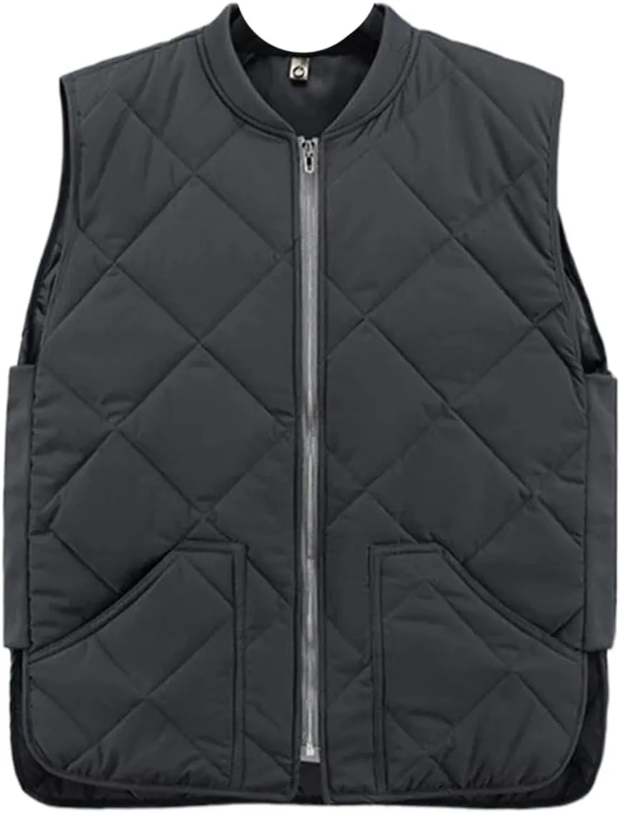 Men's Autumn Winter Warm Vest Sleeveless Jacket Cotton Padded Waistcoat Cargo Work Wear Male Coat