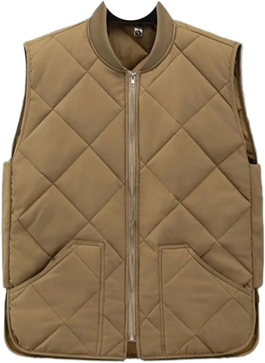 Men's Autumn Winter Warm Vest Sleeveless Jacket Cotton Padded Waistcoat Cargo Work Wear Male Coat