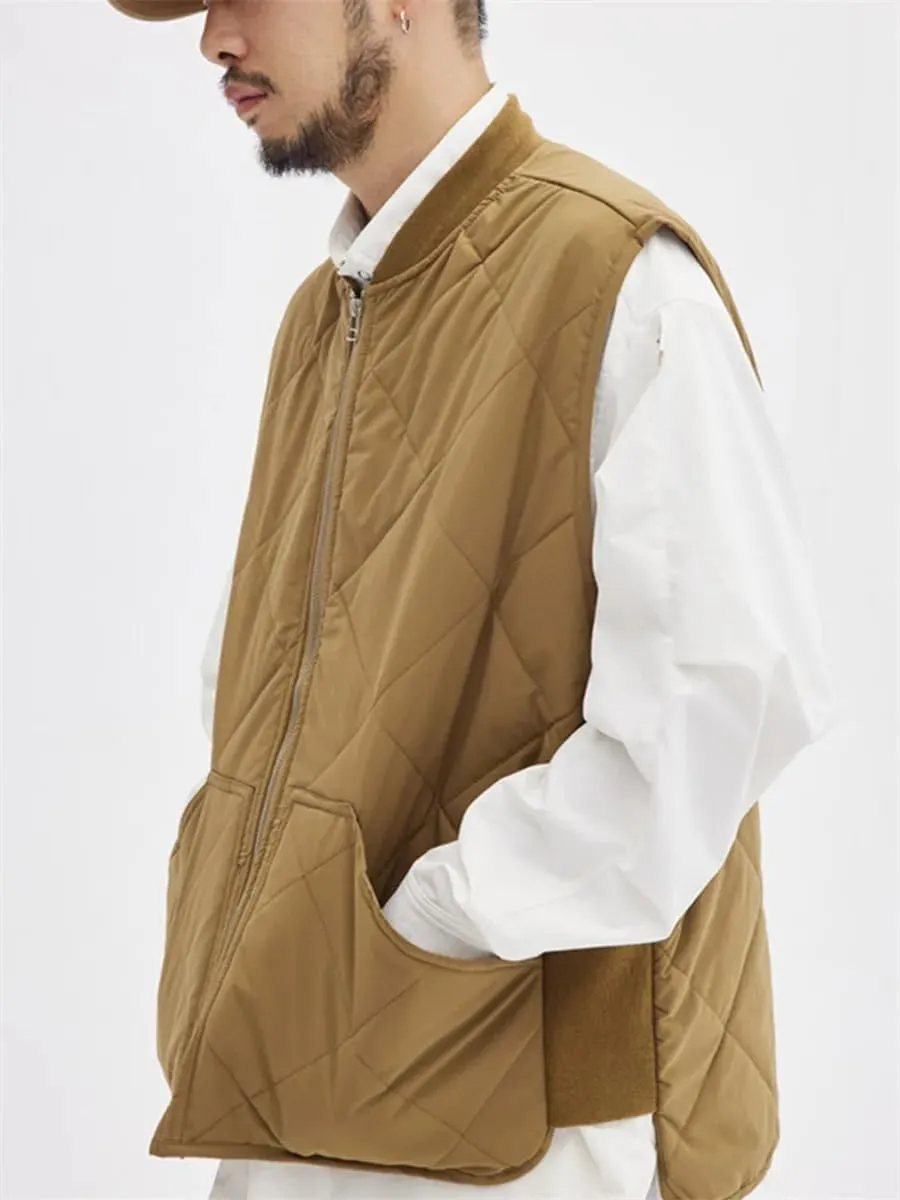 Men's Autumn Winter Warm Vest Sleeveless Jacket Cotton Padded Waistcoat Cargo Work Wear Male Coat