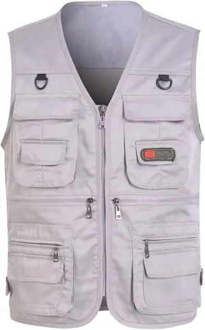 Men's Cargo Utility Vest Breathable Quick Dry Fishing Waistcoat Outdoor Hiking Photographer Jacket with Pockets