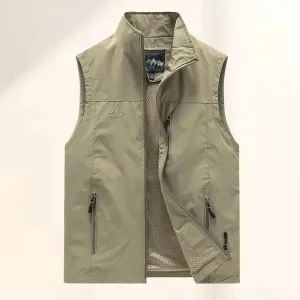 Men's Classic Cargo Vest Lapel Collar Sleeveless Vest Lining with Mesh Breathable Travel Tops Quick Dry Fishing Tops