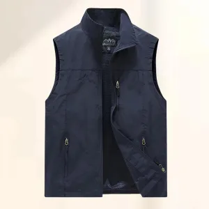 Men's Classic Cargo Vest Lapel Collar Sleeveless Vest Lining with Mesh Breathable Travel Tops Quick Dry Fishing Tops