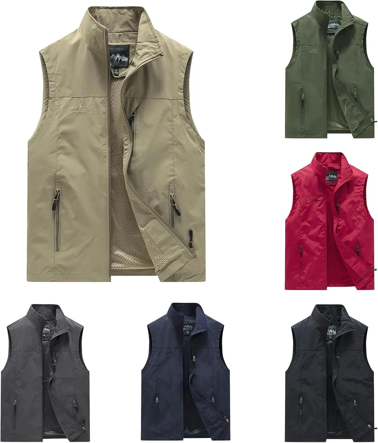 Men's Classic Cargo Vest Lapel Collar Sleeveless Vest Lining with Mesh Breathable Travel Tops Quick Dry Fishing Tops