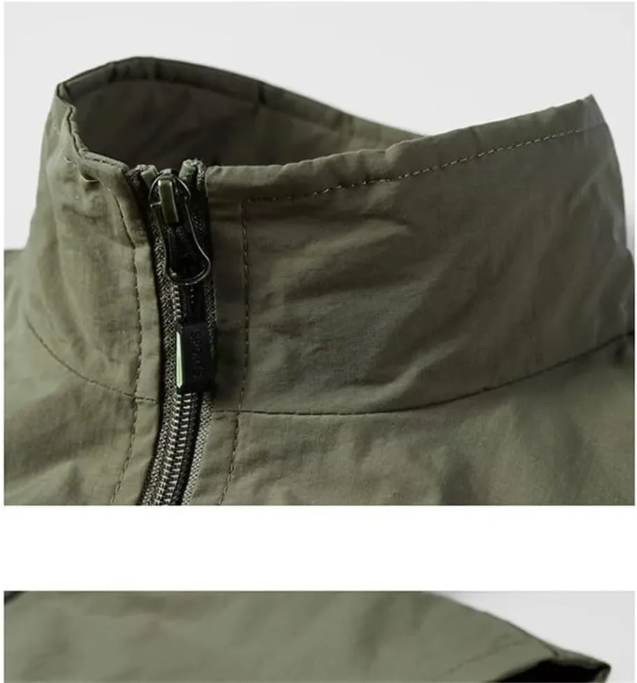 Men's Classic Cargo Vest Lapel Collar Sleeveless Vest Lining with Mesh Breathable Travel Tops Quick Dry Fishing Tops