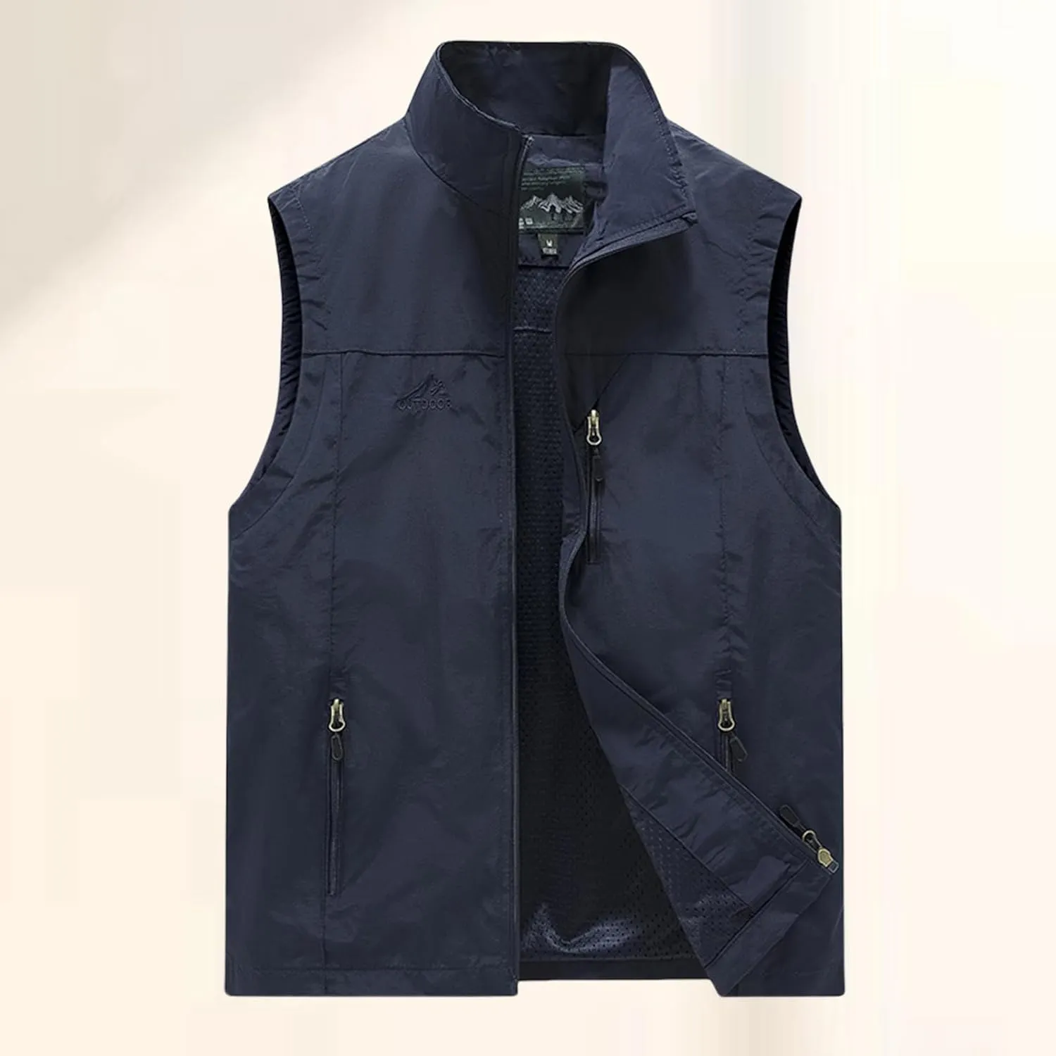 Men's Classic Cargo Vest Lapel Collar Sleeveless Vest Lining with Mesh Breathable Travel Tops Quick Dry Fishing Tops