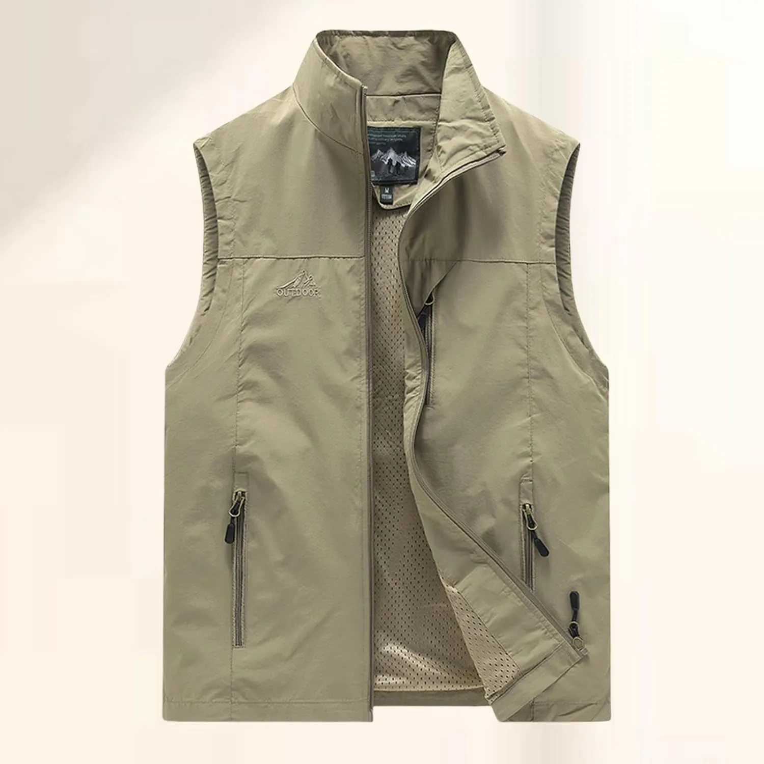 Men's Classic Cargo Vest Lapel Collar Sleeveless Vest Lining with Mesh Breathable Travel Tops Quick Dry Fishing Tops