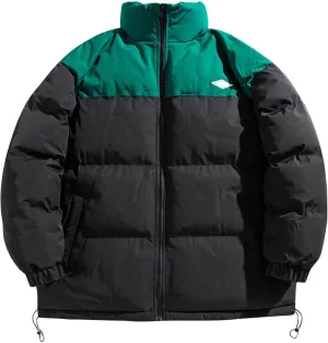 Men's Cotton Padded Winter Thick Warm Loose Patchwork Contrast Color Standing Collar Bread Coat Heavy Winter