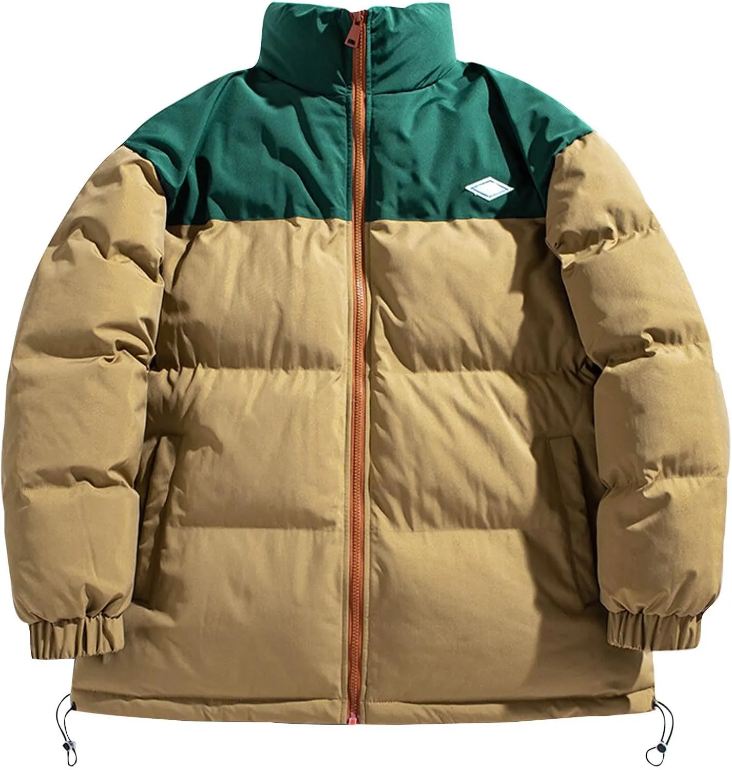 Men's Cotton Padded Winter Thick Warm Loose Patchwork Contrast Color Standing Collar Bread Coat Heavy Winter