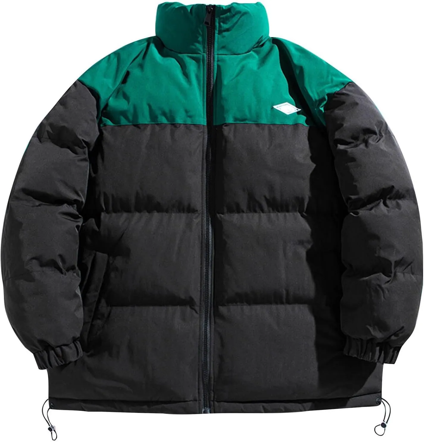 Men's Cotton Padded Winter Thick Warm Loose Patchwork Contrast Color Standing Collar Bread Coat Heavy Winter