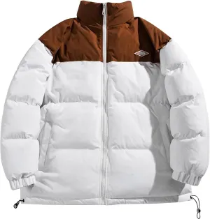 Men's Cotton Padded Winter Thick Warm Loose Patchwork Contrast Color Standing Collar Bread Coat Heavy Winter