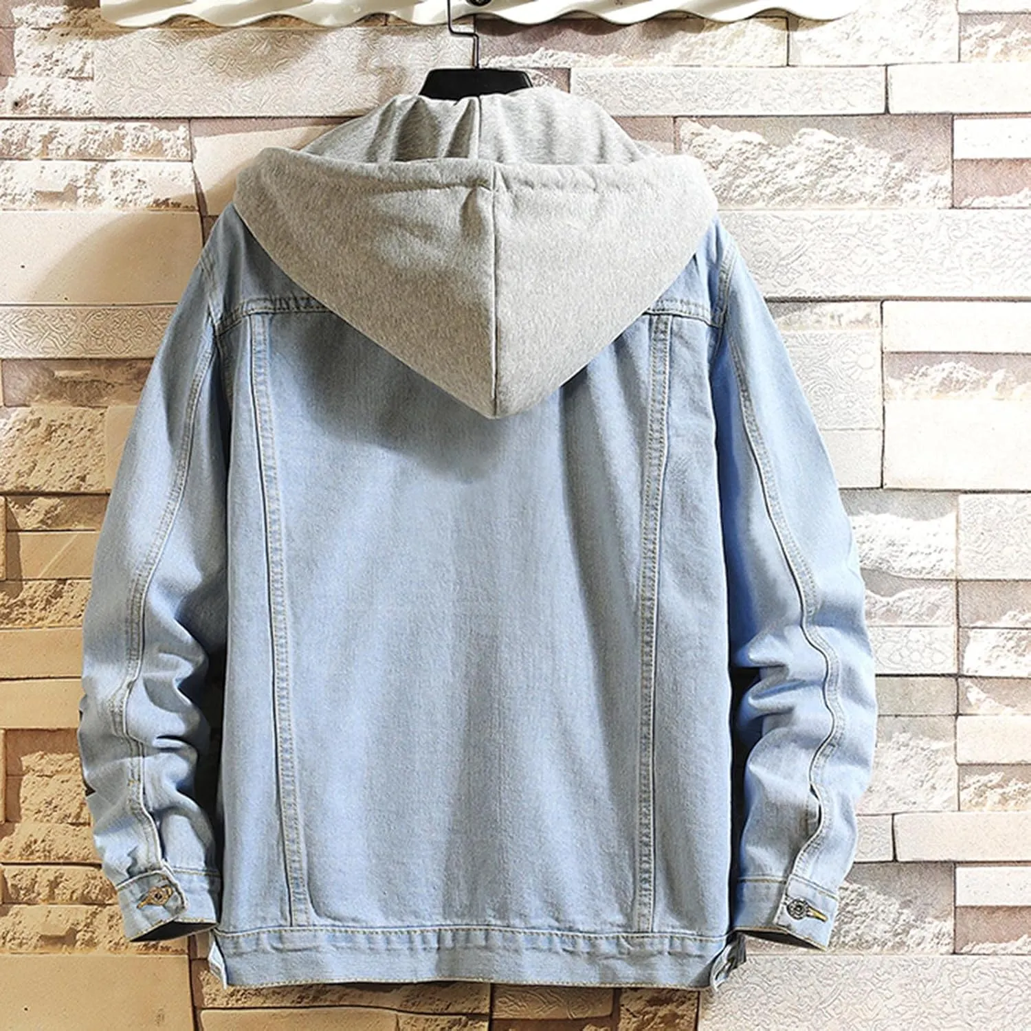 Mens Denim Jacket Hooded Casual Button Down Denim Jacket Spring Fall Stylish Retro Cowboy Trucker Jean Coat