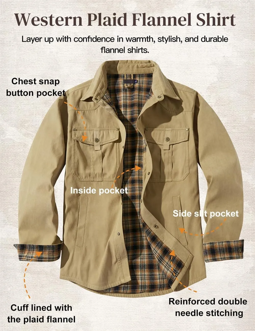 Men's flannel lined shirt jacket Lightweight snap western denim shirt jacket Short coat Vintage snap western jacket
