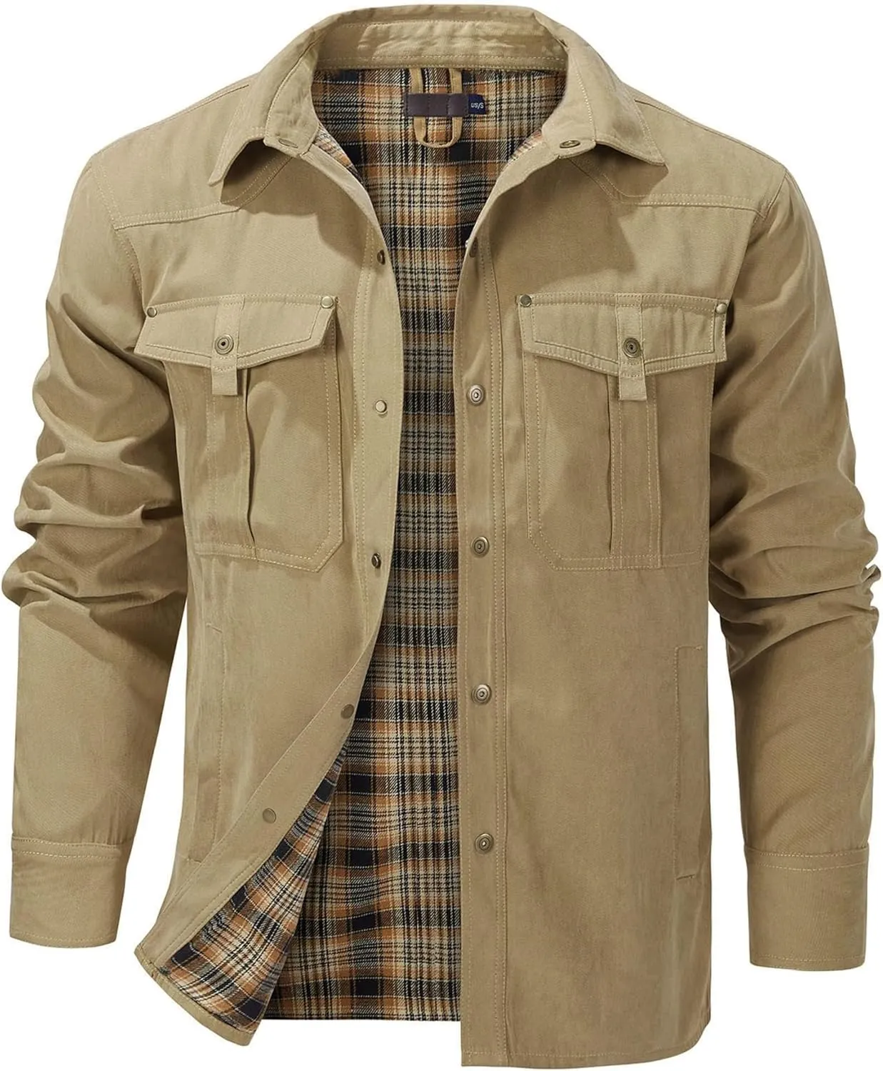 Men's flannel lined shirt jacket Lightweight snap western denim shirt jacket Short coat Vintage snap western jacket