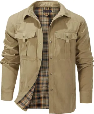 Men's flannel lined shirt jacket Lightweight snap western denim shirt jacket Short coat Vintage snap western jacket