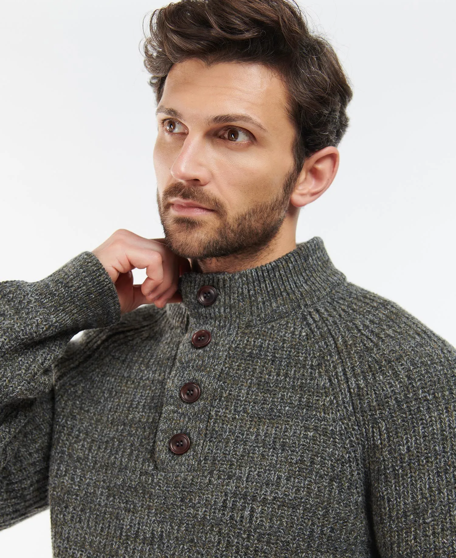 Men's Horseford Jumper - Half Button - Olive
