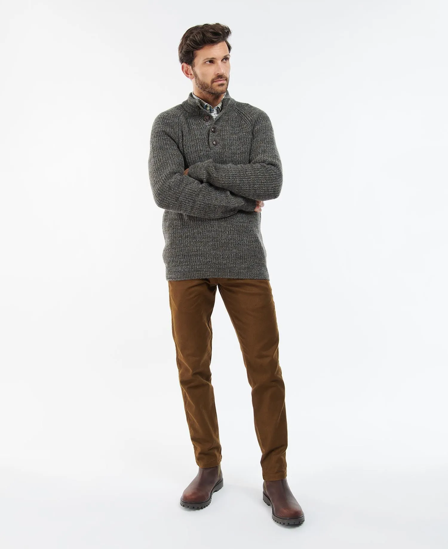 Men's Horseford Jumper - Half Button - Olive