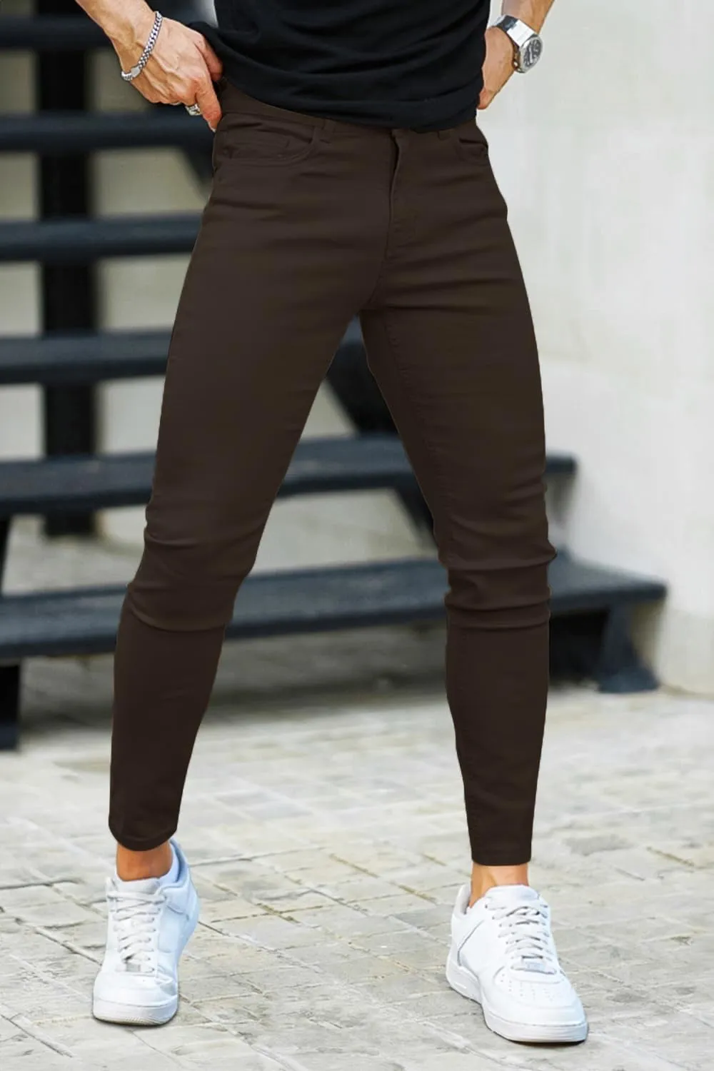 Mens Jeans Skinny Stretch Premium High Rise Colored Jeans Expandable Waist