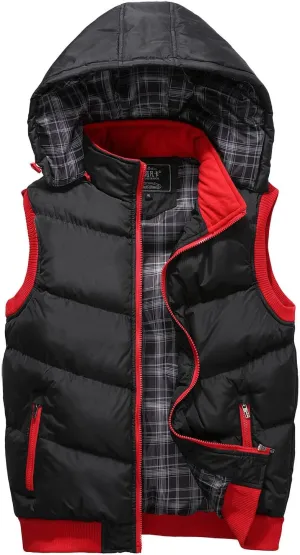 Men's Lightweight Packable Insulated Thick Padded Vest Men Warm Solid Heated Cotton Tops Pocket Casual Packable Padded