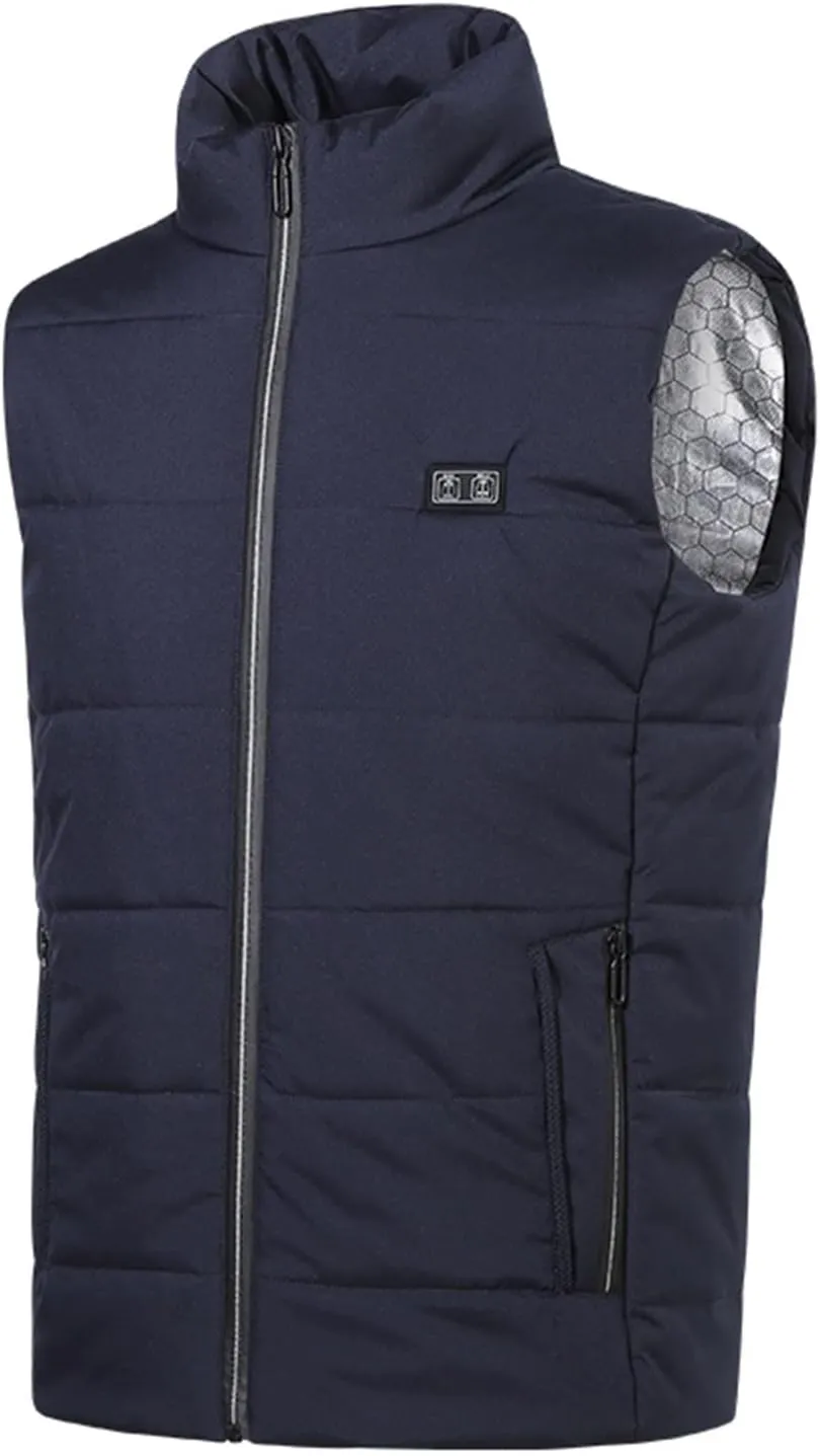 Men's Lightweight Packable Insulated Thick Padded Vest Men Warm Solid Heated Cotton Tops Pocket Casual Packable Padded