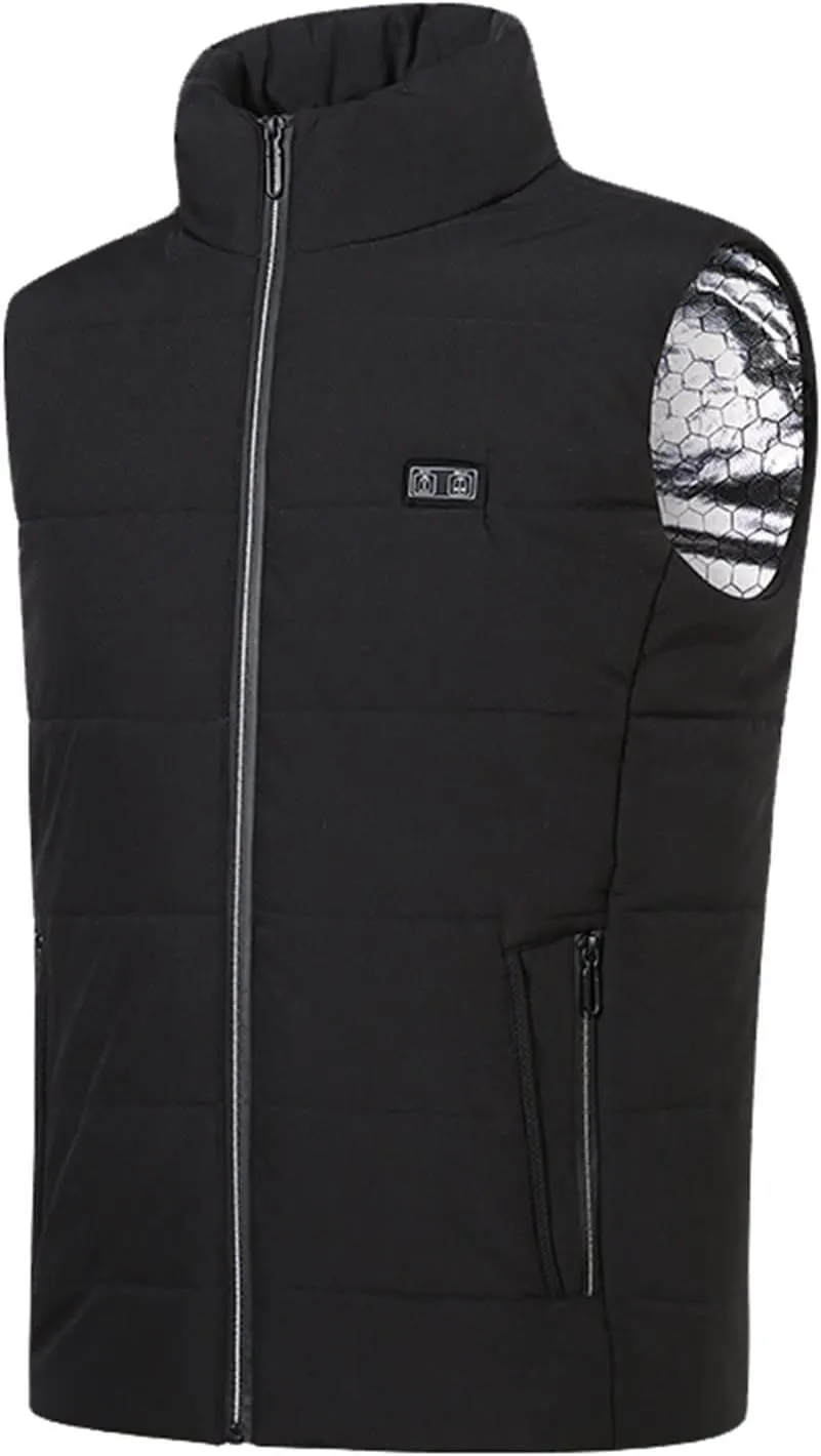 Men's Lightweight Packable Insulated Thick Padded Vest Men Warm Solid Heated Cotton Tops Pocket Casual Packable Padded