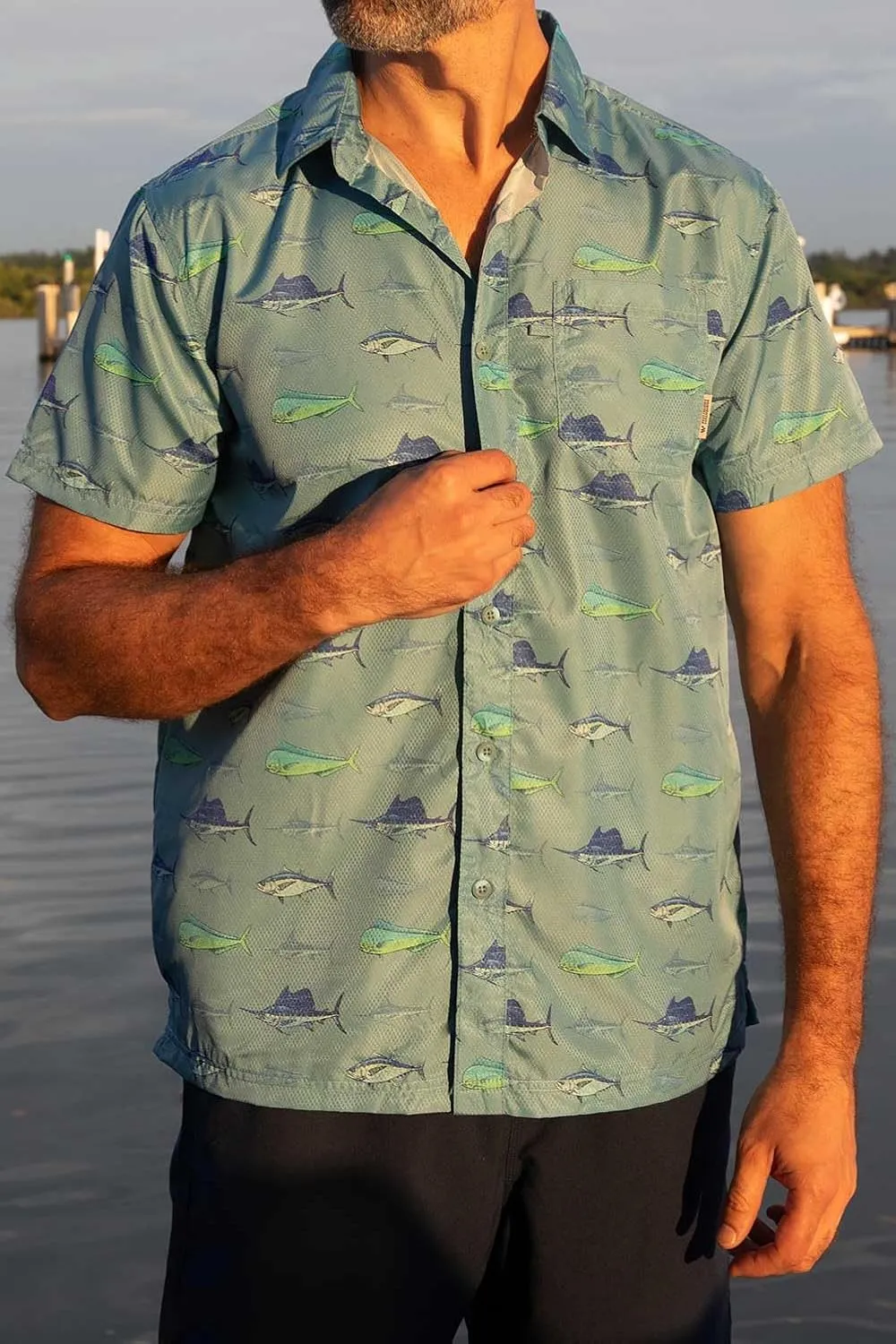 Men's Performance Short Sleeve Button Up Quick Dry Shirt 50  UPF Fishing Shirt