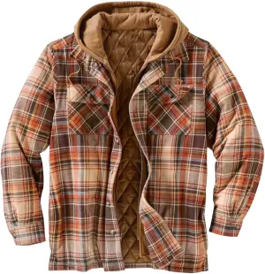 Mens Plaid Jacket with Hood Men's Flannel Shirt Warm Quilted Lined Hooded Long Sleeve Jackets S-5XL