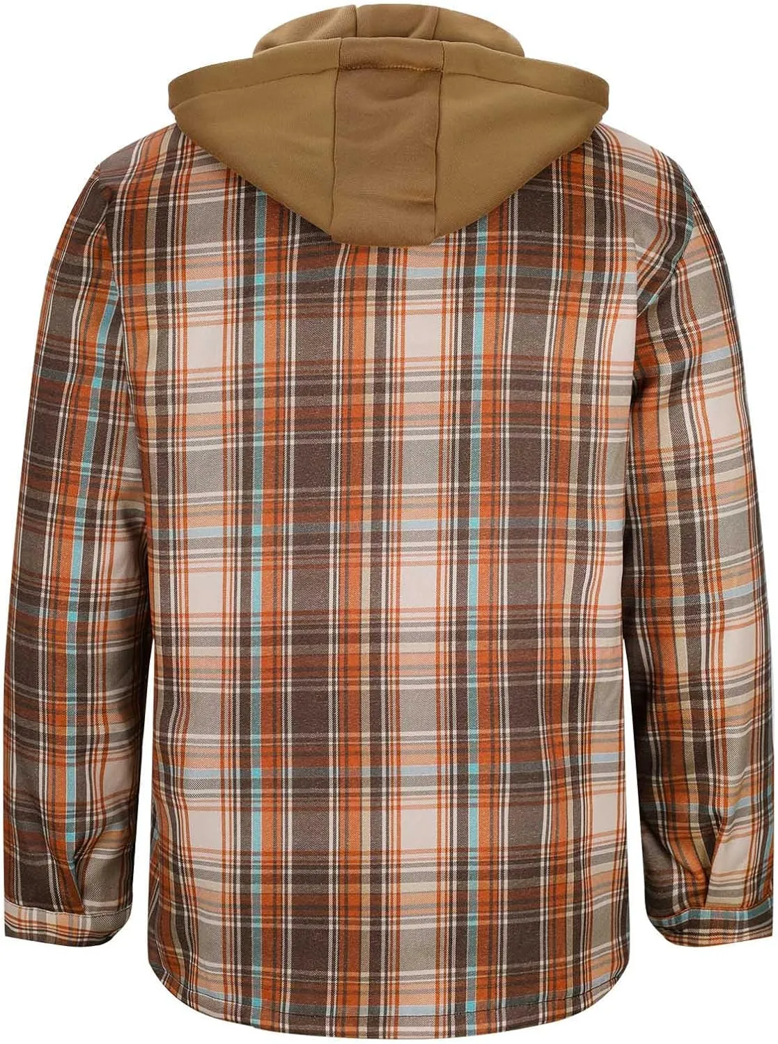 Mens Plaid Jacket with Hood Men's Flannel Shirt Warm Quilted Lined Hooded Long Sleeve Jackets S-5XL