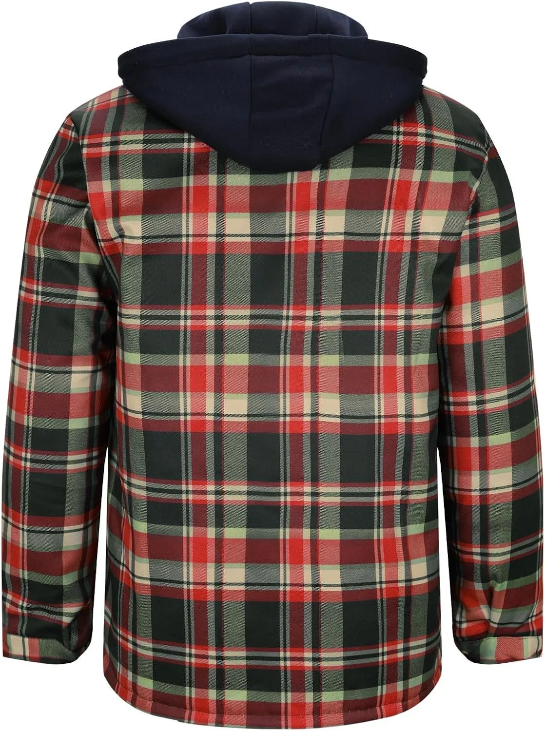 Mens Plaid Jacket with Hood Men's Flannel Shirt Warm Quilted Lined Hooded Long Sleeve Jackets S-5XL