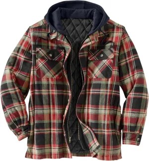 Mens Plaid Jacket with Hood Men's Flannel Shirt Warm Quilted Lined Hooded Long Sleeve Jackets S-5XL