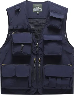 Men's Puffy Vests Multi Pocket Vest Thin Outdoor Fishing And Mountaineering Photography Breathable Tank Top, M-4XL