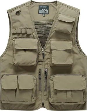 Men's Puffy Vests Multi Pocket Vest Thin Outdoor Fishing And Mountaineering Photography Breathable Tank Top, M-4XL