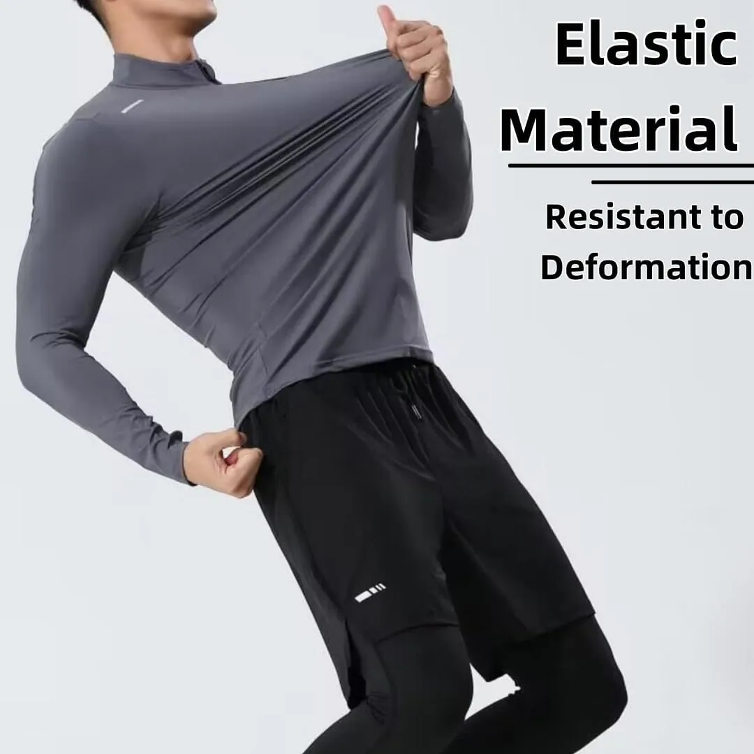 Men's Quick-Dry Shirt with Stand Collar for Autumn & Winter Sportswear,Mens Shirt,Zippered Collar Shirt