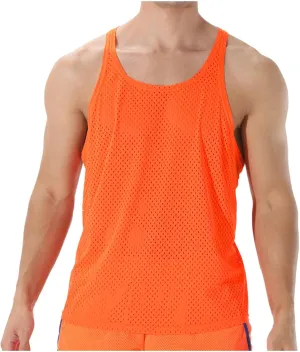 Men's Round Neck Workout Tank Top Mesh Racerback Sleeveless Gym Muscle T Shirts Summer Quick Dry Breath Athletic Shirt