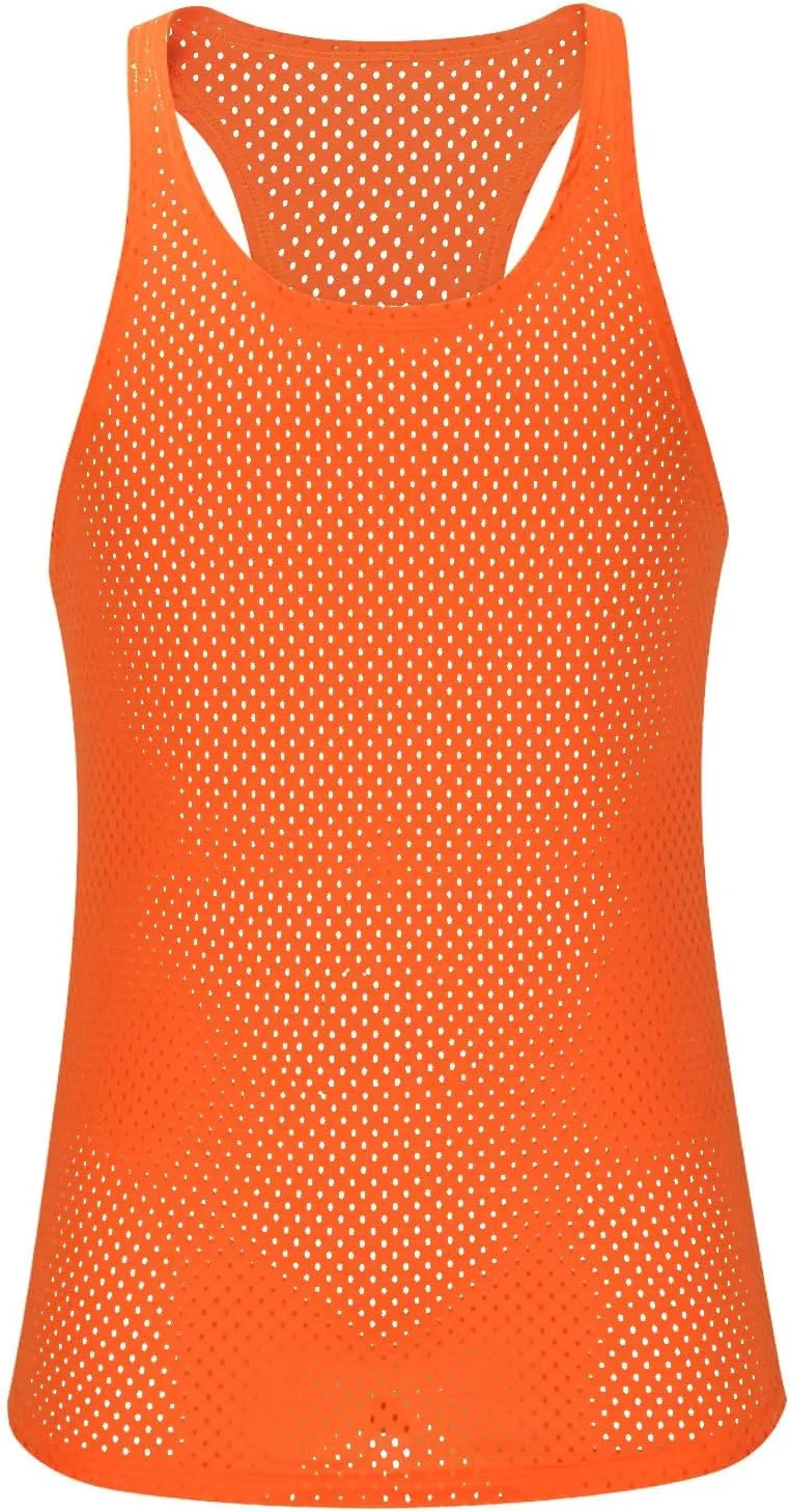 Men's Round Neck Workout Tank Top Mesh Racerback Sleeveless Gym Muscle T Shirts Summer Quick Dry Breath Athletic Shirt