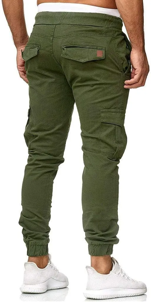 Mens Slim Fit Cargo Pants Casual Stretch Waist Jogger Sweatpants with Flap Pockets Outdoor Work Hiking Trousers