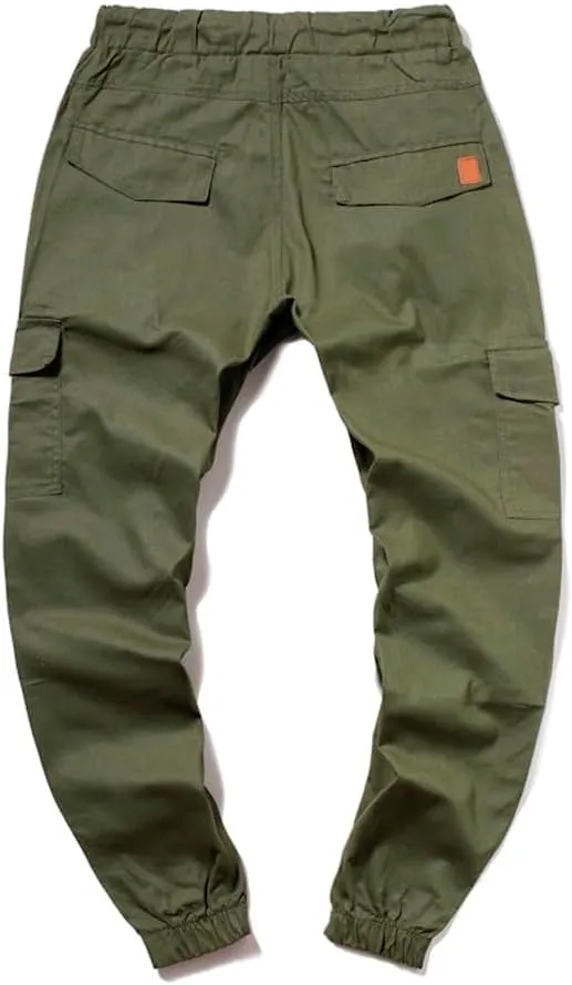 Mens Slim Fit Cargo Pants Casual Stretch Waist Jogger Sweatpants with Flap Pockets Outdoor Work Hiking Trousers