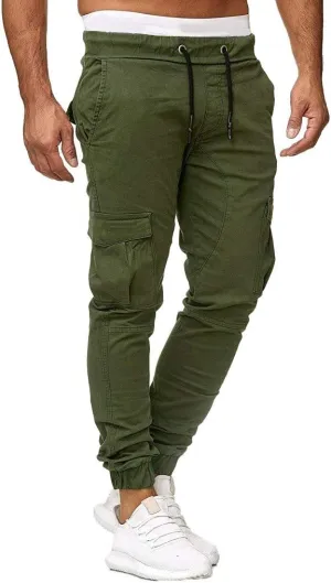 Mens Slim Fit Cargo Pants Casual Stretch Waist Jogger Sweatpants with Flap Pockets Outdoor Work Hiking Trousers