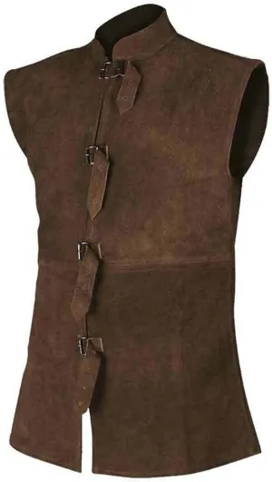 Men's Solid Faux Leather Vest, Button Down Sleeveless Jacket with Multi -Pockets, Fashion Retro Slim Fit Outwear Vest (04-Brown, XL)