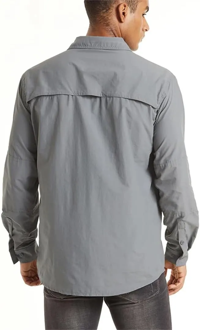 Men's Summer Shirt Breathable Long Sleeve Multi-Pocket Work Shirt Quick Dry Hiking Fishing Shirt