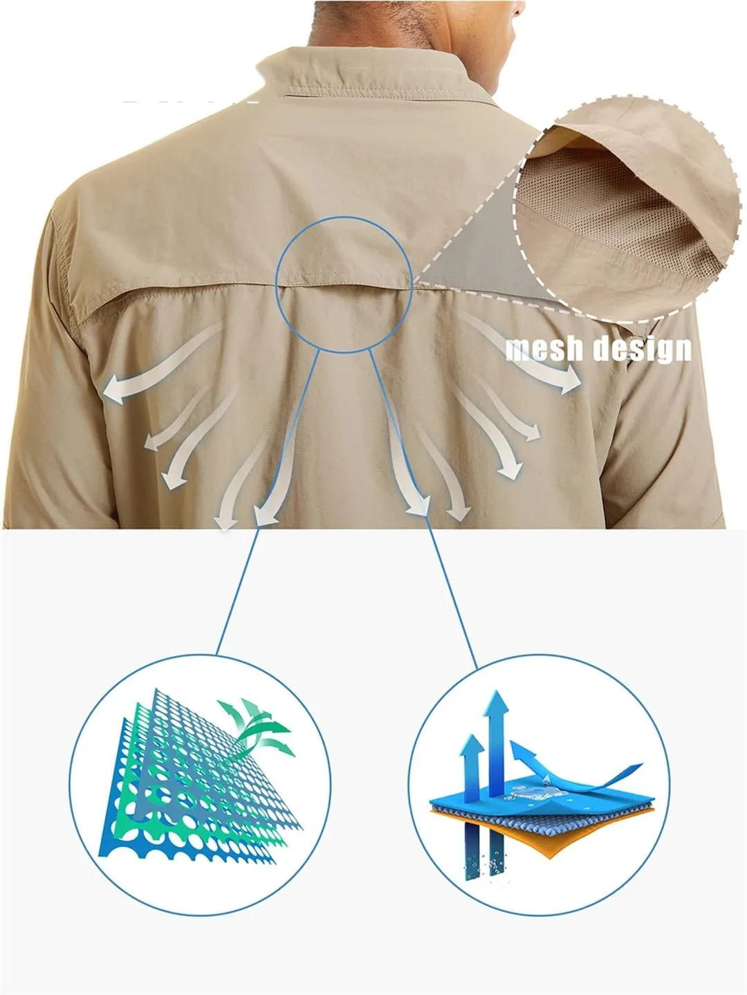 Men's Summer Shirt Breathable Long Sleeve Multi-Pocket Work Shirt Quick Dry Hiking Fishing Shirt