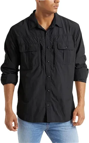 Men's Summer Shirt Breathable Long Sleeve Multi-Pocket Work Shirt Quick Dry Hiking Fishing Shirt