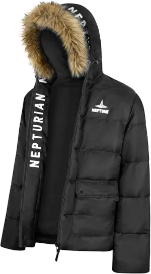 Men's Thickened Bread Cloth Faux- Hooded Letter Print Full-Zipper Padded Plus Size Cotton Coat Jacket Small Mens